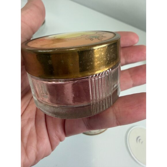 Vintage Art Deco MCM Powder Glass Jar Trinket Metal Lid Grannycore Lot of 2 - Picture 5 of 16